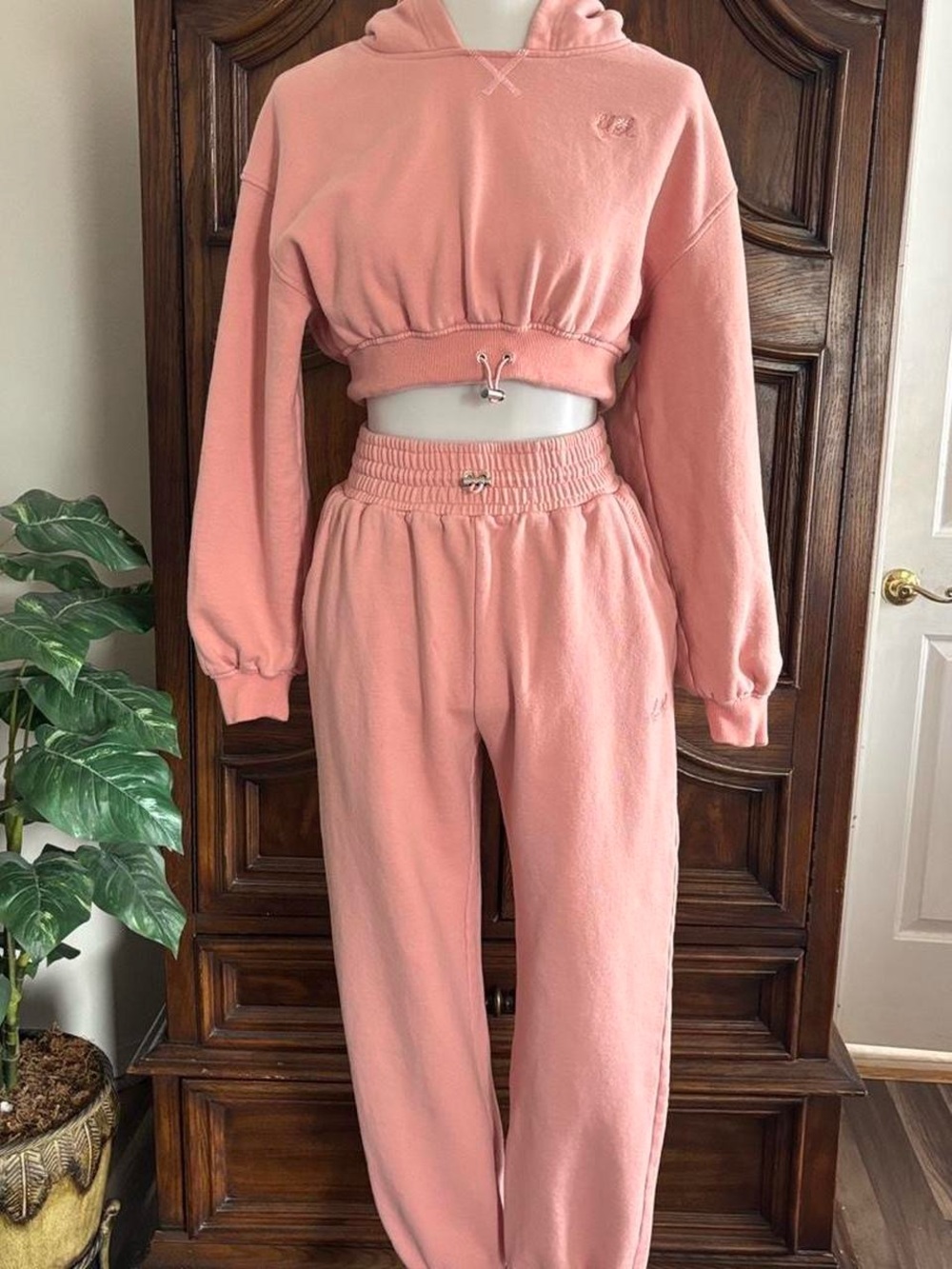 For Love  & Lemons Josie pink Cropped Hoodie and Sweatpants